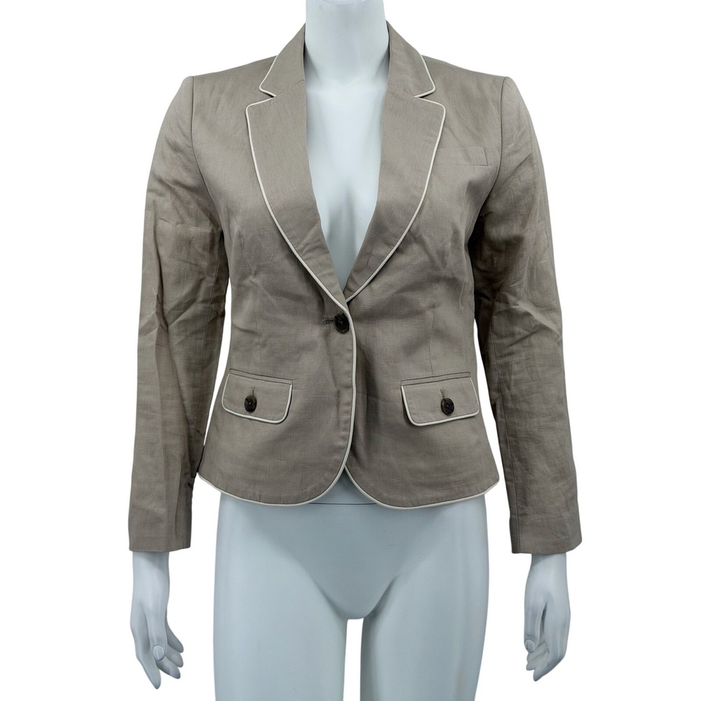 Banana Republic Blazer Womens 6 Tan Linen Blend Preppy Office Work Academia